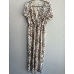 Sadie And Sage Womens Medium Cream Brown Snakeskin Print Jumpsuit